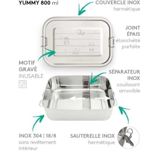 Boîte repas Panda inox 800ml Gaspajoe