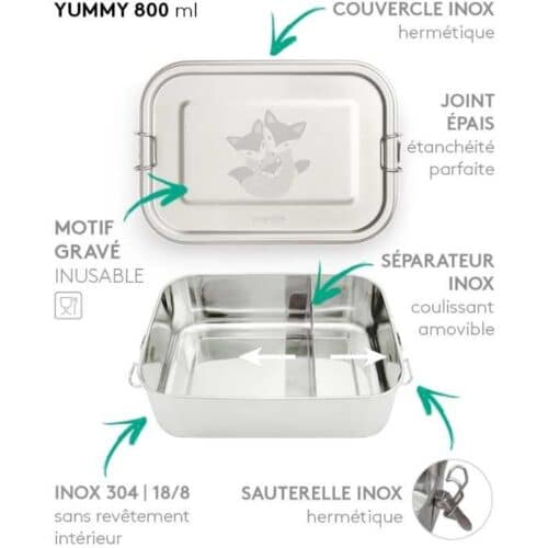 Boîte repas Renards inox 800ml Gaspajoe