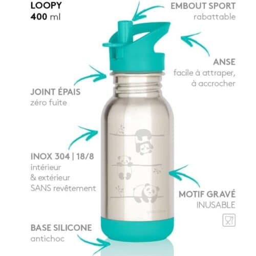 Gourde enfant 400ml Loopy Pandas - Gaspajoe