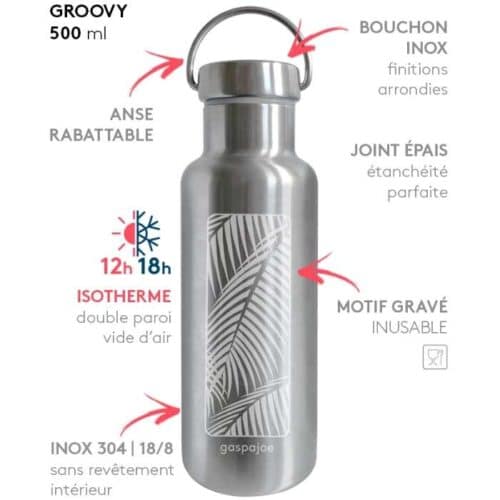 Gourde isotherme 500ml Groovy Palmier - Gaspajoe